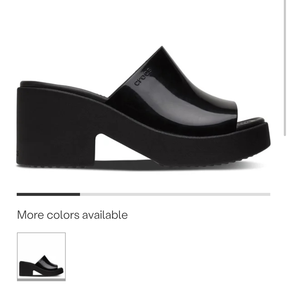 CROCS Women's Glossy Black Platform Mules Flaw